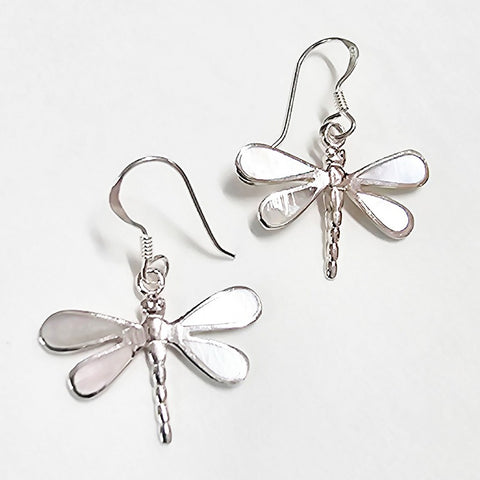 SILVER MOTHER OF PEARL DRAGONFLY EARRINGS