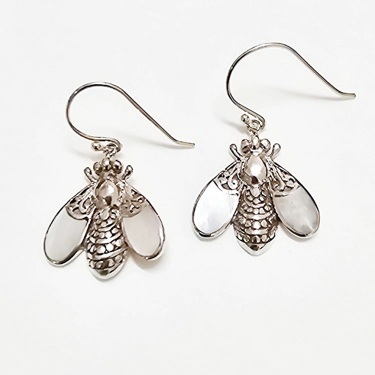 SILVER MOTHER OF PEARL BEE EARRINGS