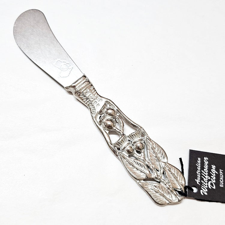 AUSTRALIAN MADE SILVER PEWTER PATE KNIFE [STYLE:4 SHORT LEAVES PATTERNED]