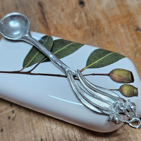 PEWTER MUSTARD SPOONS [DESIGN:DOUBLE LEAF 1]