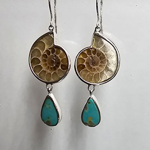 ENTIA EARRINGS AMMONITE AND TURQUOISE