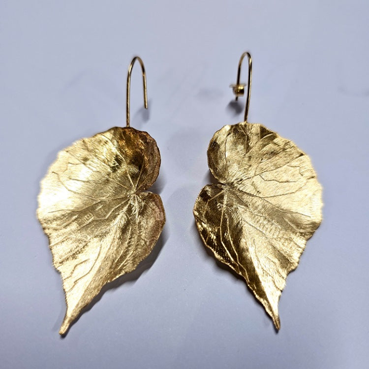 EARRINGS GOLD LEAF HOOKS WITH BACK