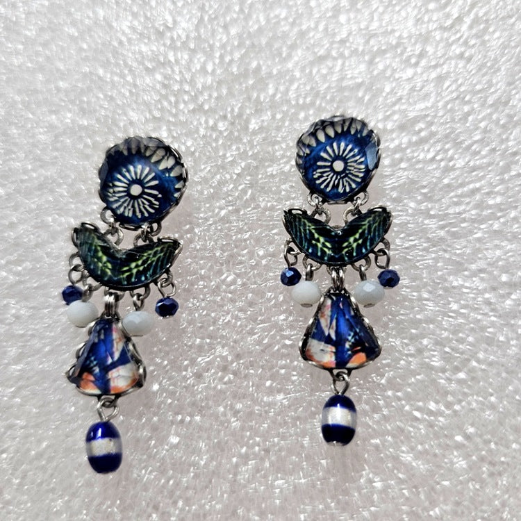 AYALABAR EARRINGS GREEN ON BLUE STUD