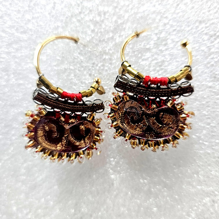 AYALABAR EARRINGS REGAL RED ON OPEN GOLD HOOPS