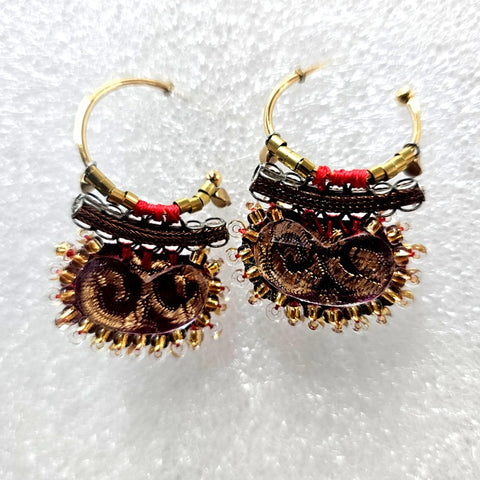 AYALABAR EARRINGS REGAL RED ON OPEN GOLD HOOPS