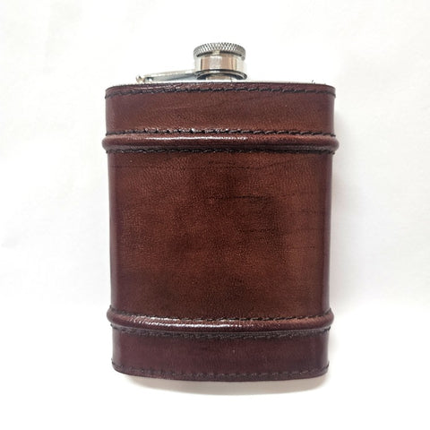 HIP FLASK LEATHER COVERED TAN