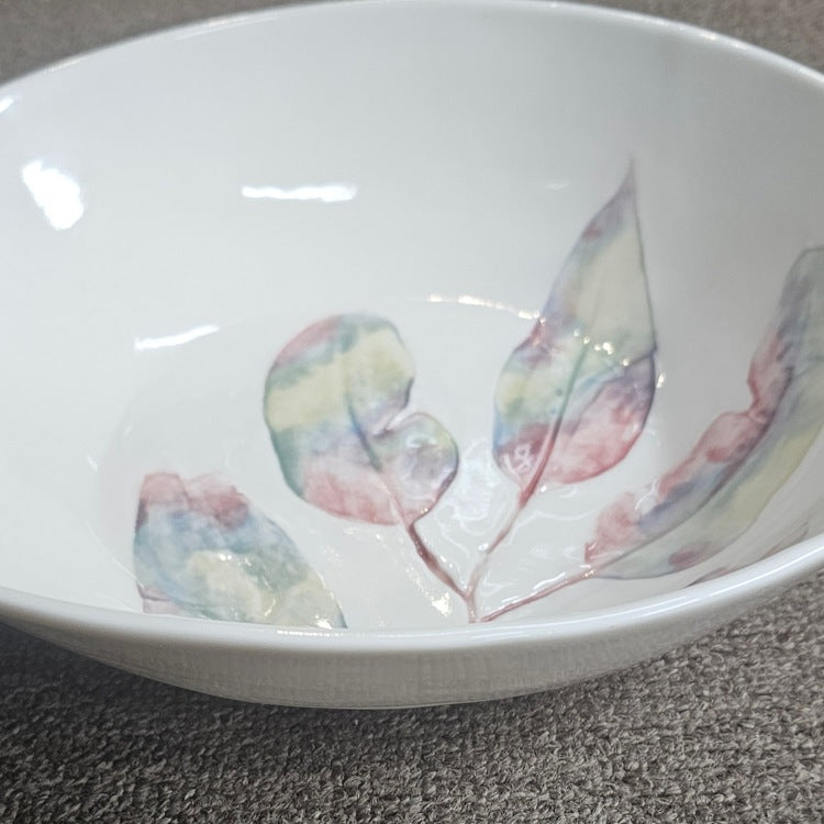 CERAMIC FLORAL SERVING BOWL EUCALYPTUS BLUE