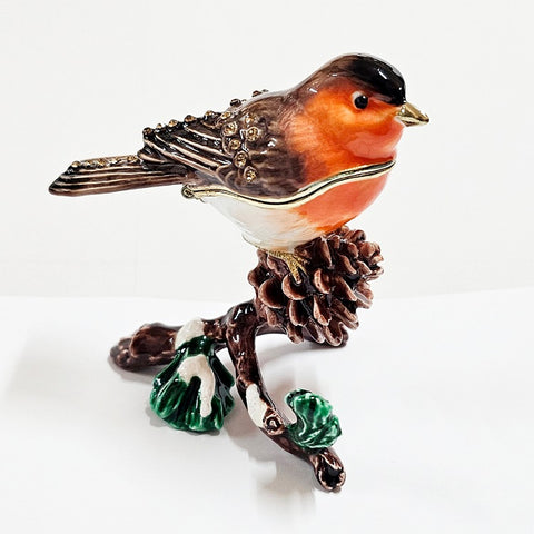 TRINKET BOX ROBIN ON PINE CONE