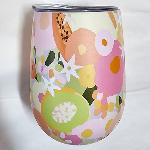 DOUBLE WALLED TRAVEL WINE TUMBLER WITH LID [DESIGN:TUTTI-FRUTTI]