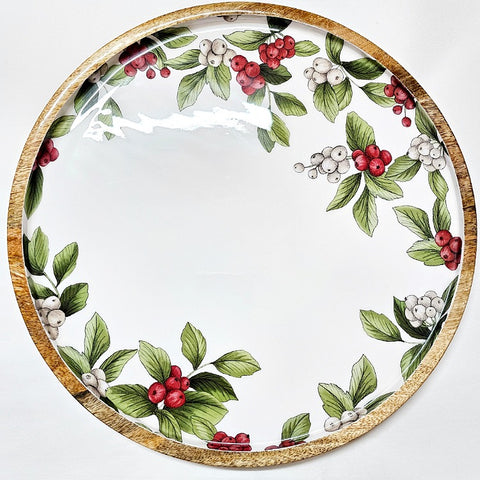 ROUND MANGO WOOD CHRISTMAS PLATTER WITH LIP