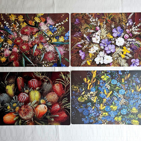 DINING PLACE MATS AUSTRALIAN WILDFLOWER 4 PACK DOUBLE SIDED