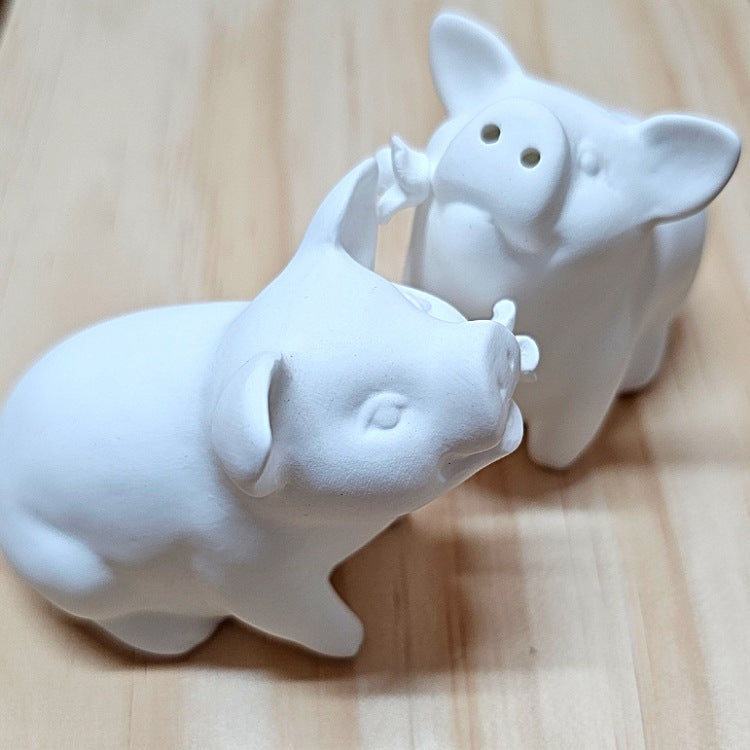 WHIMSICAL WHITE PORCELAIN PIGS SPICE SHAKERS