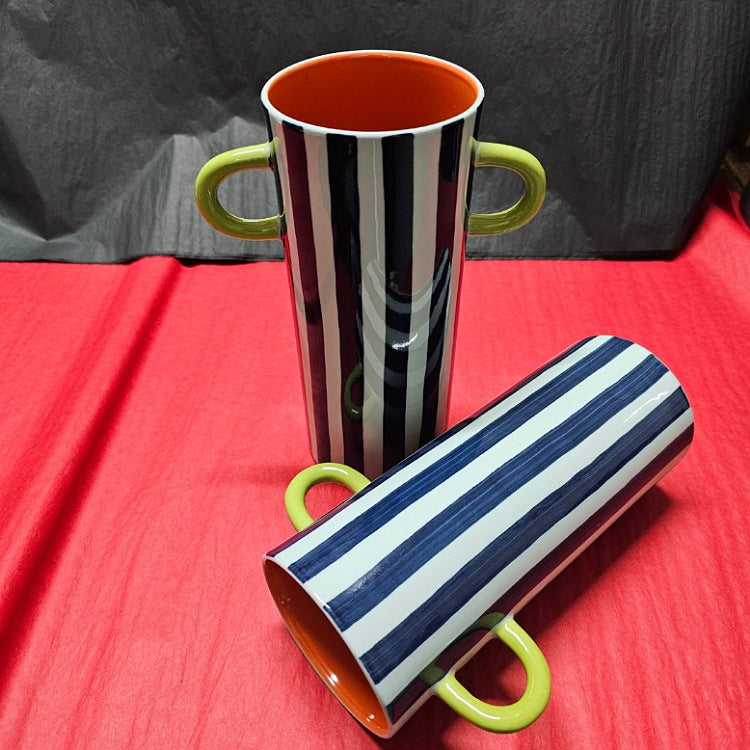 JONES AND CO GRIFFE BLUE STRIPE TALL VASE