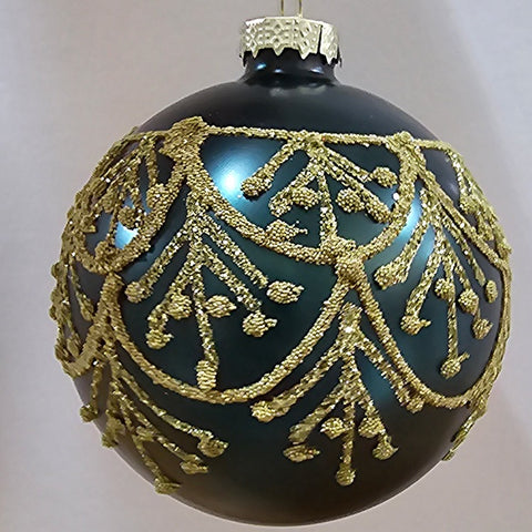 CHRISTMAS DECORATION GOLD PIPED GLASS BAUBLE