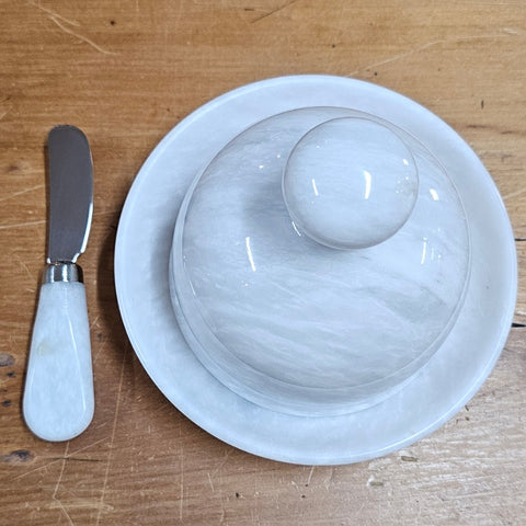 WHITE MARBLE BUTTER OR PATE DISH