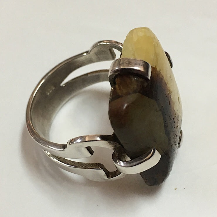 POLISHED SQUARE 2-TONE RING WITH A STERLING SILVER BAND