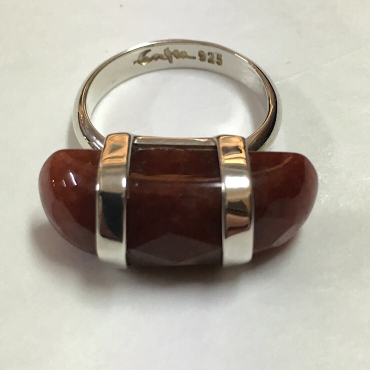 RED AVENTURINE RING ON STERLING SILVER BAND