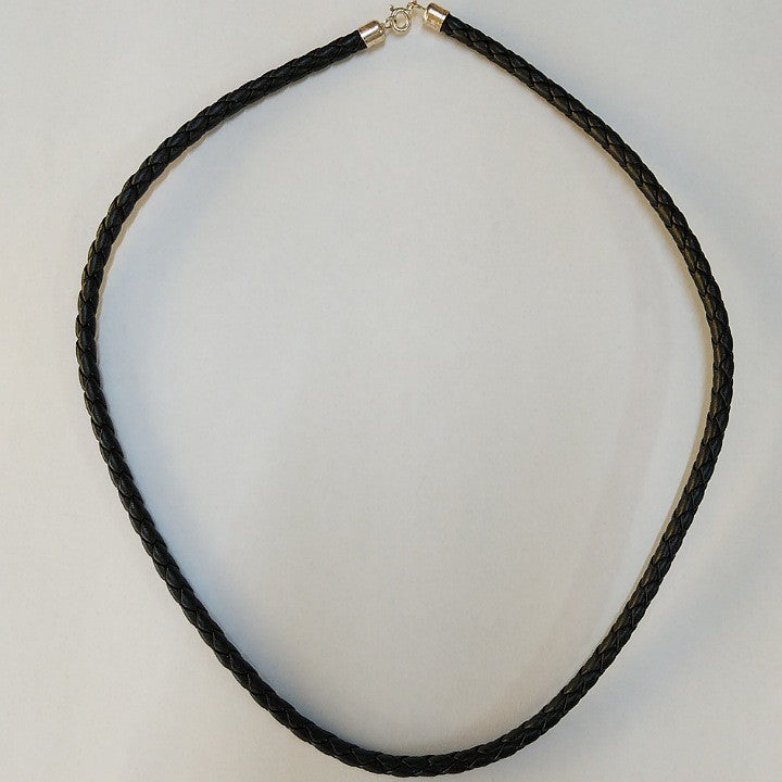BLACK PLAITED LEATHER NECKLET WITH STERLING SILVER CLASP