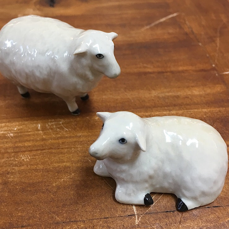 PORCELAIN FIGURINES TWO SHEEP STANDING & LYING
