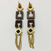 MOTHER OF PEARL, WOOD, DRUZY ONYX GOLD CHAIN EARRINGS