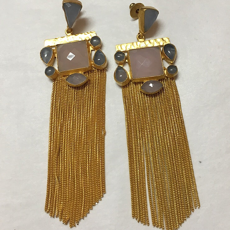 CHALCEDONY WITH GOLD CHAIN EARRINGS 2