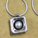 PEARL SET IN SQUARE SILVER PENDANT ON STERLING CHAIN NECKLACE