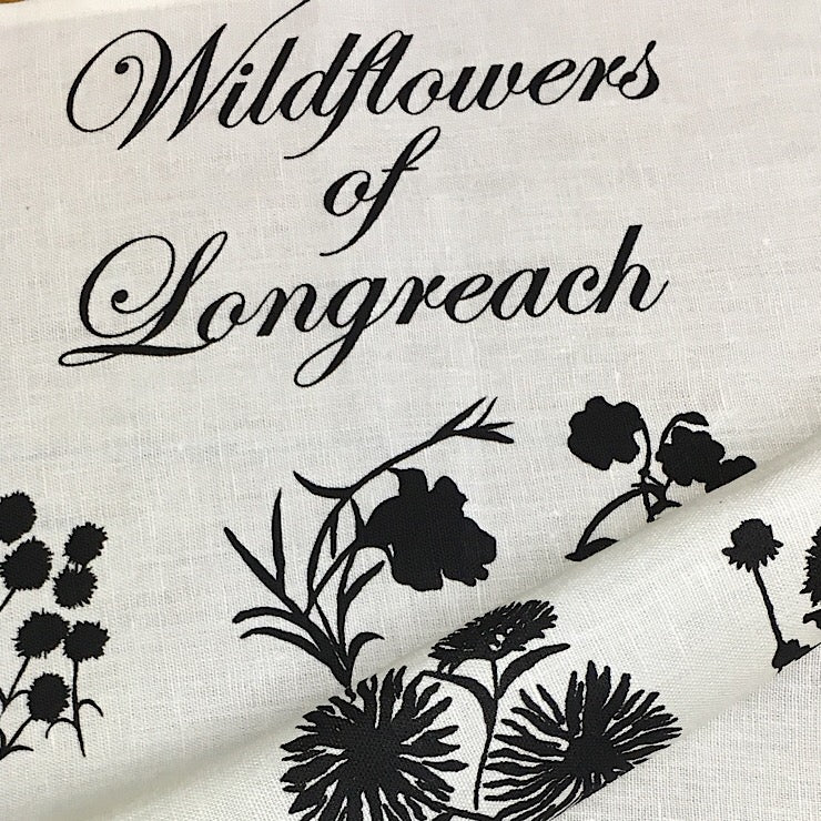 WILDFLOWERS OF LONGREACH TAUPE TEA TOWELS BY FIONA HAMILTON