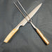 HAND CARVED JUNIPER HANDLED CARVING KNIFE AND FORK BOXED