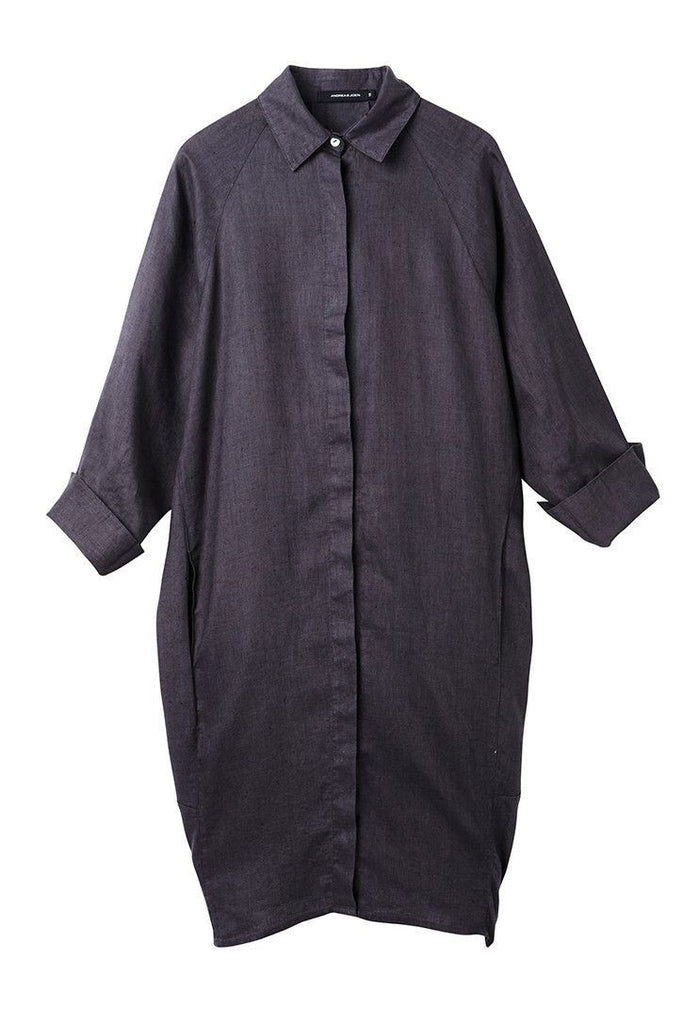 CHARCOAL LINEN SHIRT DRESS SIZE -L