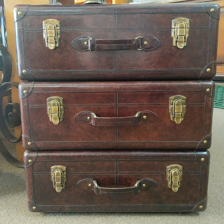LEATHER THREE DRAWER TABLE