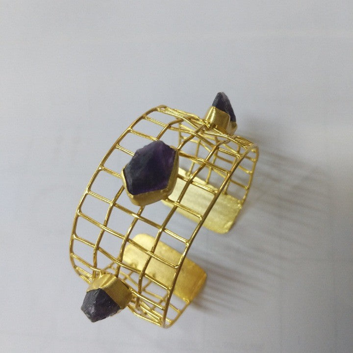 GOLD CUFF WITH CHUNKS OF AMETHYST