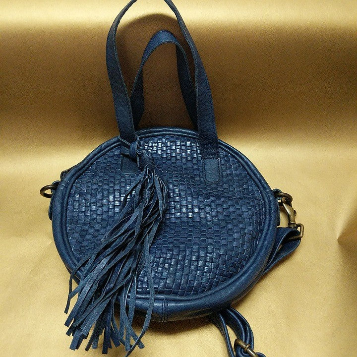 LEATHER BAG ROUND NAVY