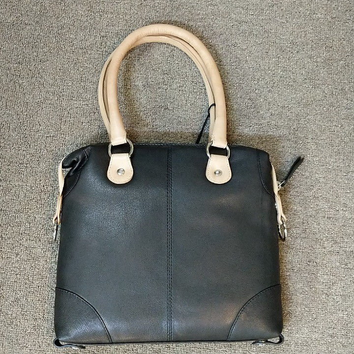 LEATHER BAG BLACK AND TAUPE SQUARE