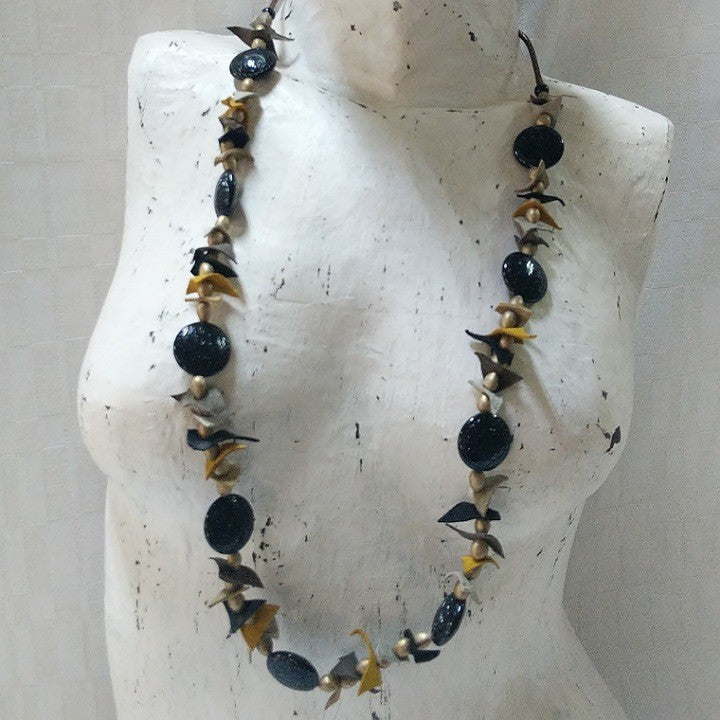 NECKLACE LEATHER SUEDE WITH BEADS