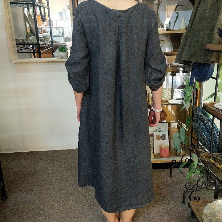 knee length dresses for ladies Pure Linen Handmade Positano Long White Dress with Collar M main image 1