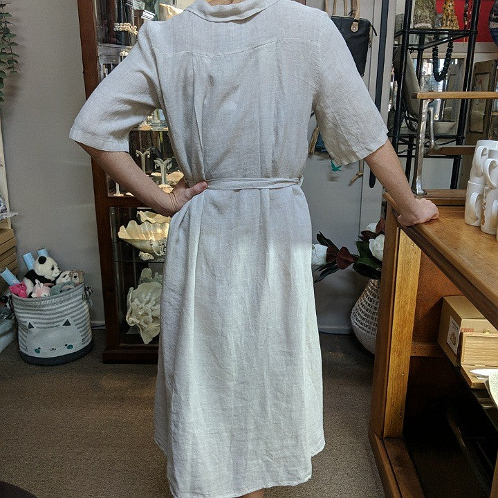 PUROLINO LINEN SHIRTMAKER DRESS FRONT BUTTONING STONE spinifexcollections PUROLINO LINEN SHIRTMAKER DRESS FRONT BUTTONING STONE spinifexcollections