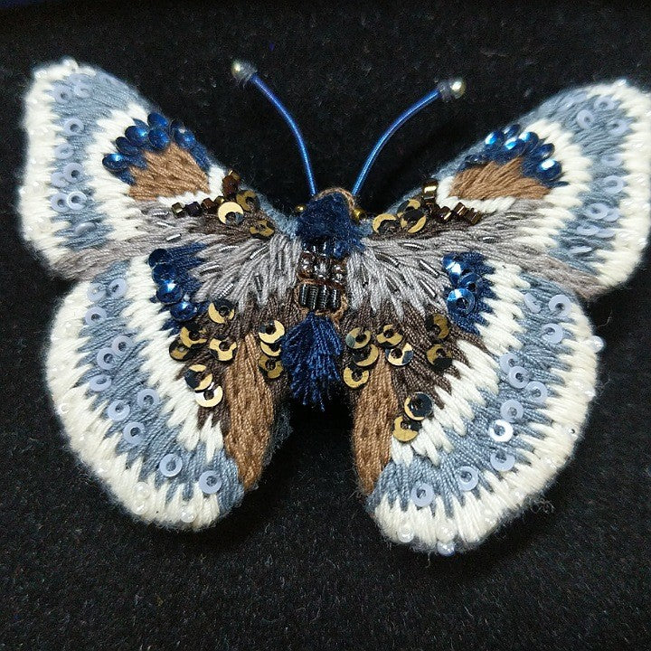 HAND EMBROIDERED SKIPPER BUTTERFLY BROOCH
