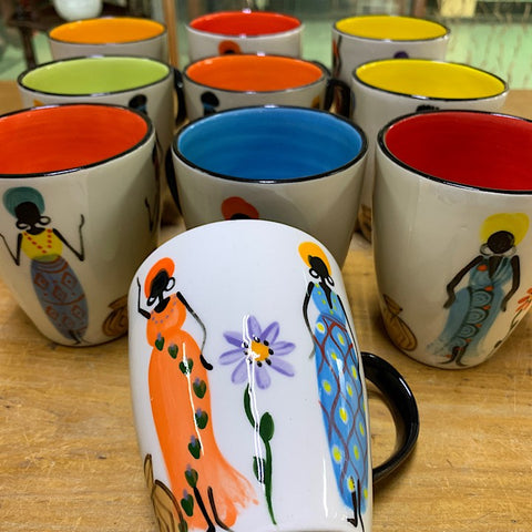 CERAMIC MUGS PAINTED WITH AFRICAN WOMEN