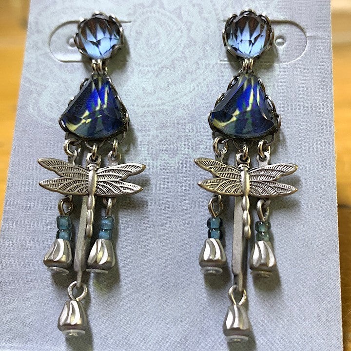 AYALABAR EARRINGS PBLUE TONES WITH DRAGONFLY