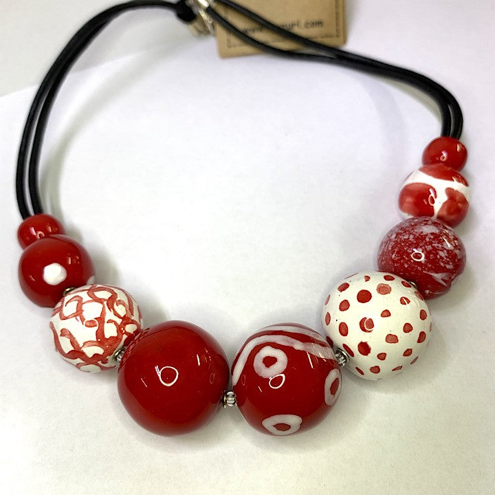 RED WHITE BUBBLES 18 INCH NECKLACE