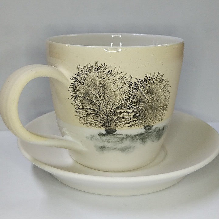 CERAMIC SAUCER UNDER TEACUP PAINTED WITH TREES