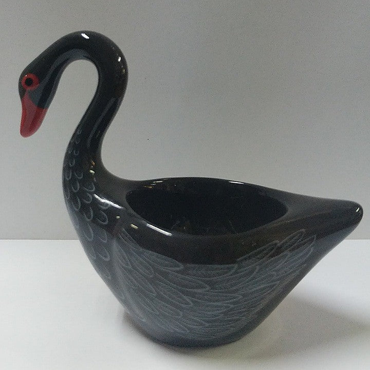 HAND PAINTED CERAMIC BLACK SWAN EGG CUP