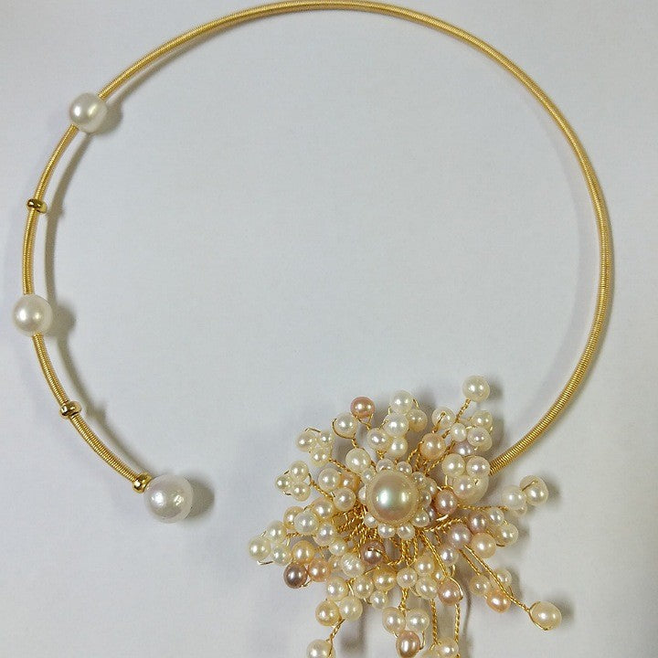 HANDCRAFTED CHOKER GOLD WITH PEARLS CLUSTER