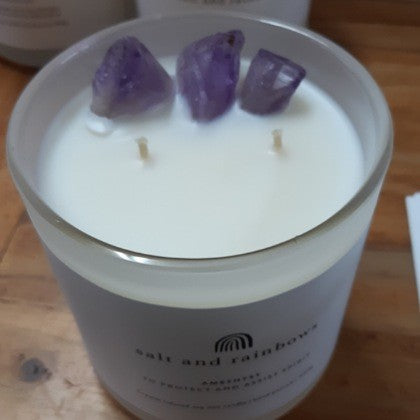 CANDLE WITH CRYSTALS AMETHYST WATERMELON