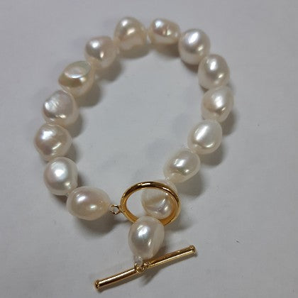 MOKO BRACELET FRESHWATER PEARLS 18CT GOLD PLATED FOB STYLE CLASP