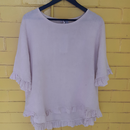 TUNIC RELAXED FIT PALE PINK FRILL HEM SLEEVE