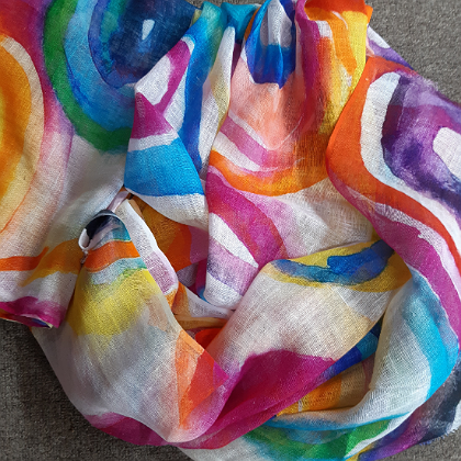LINEN SCARF PAINTED RAINBOW CIRCLES