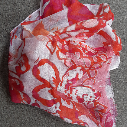 LINEN SCARF PAINTED SUNSET BLOSSOMS