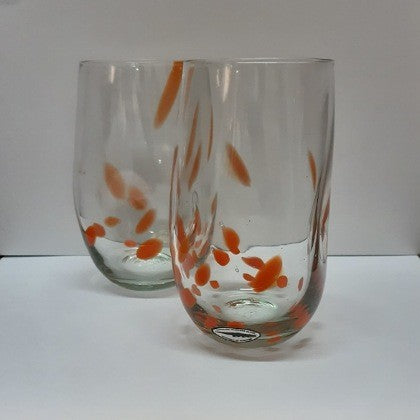 TULIP GLASS TUMBLERS ORANGE SPLOTCH