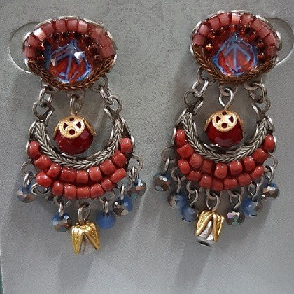 AYALABAR EARRINGS RED BEADS BLUE CRYSTALS